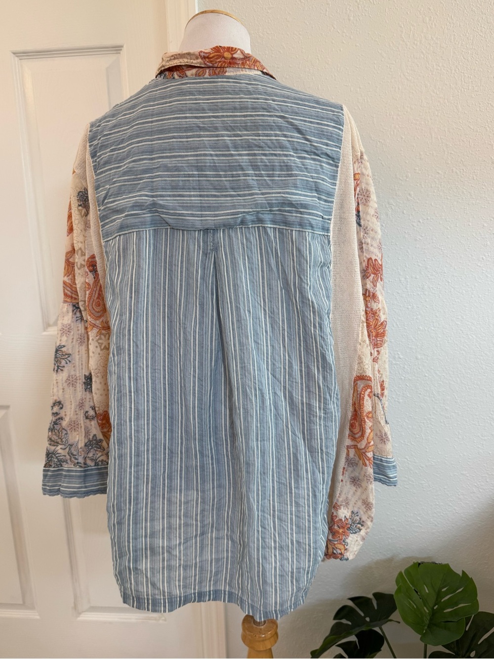 Free People Patchwork Oversized Button Down Shirt XS - Picture 4 of 9